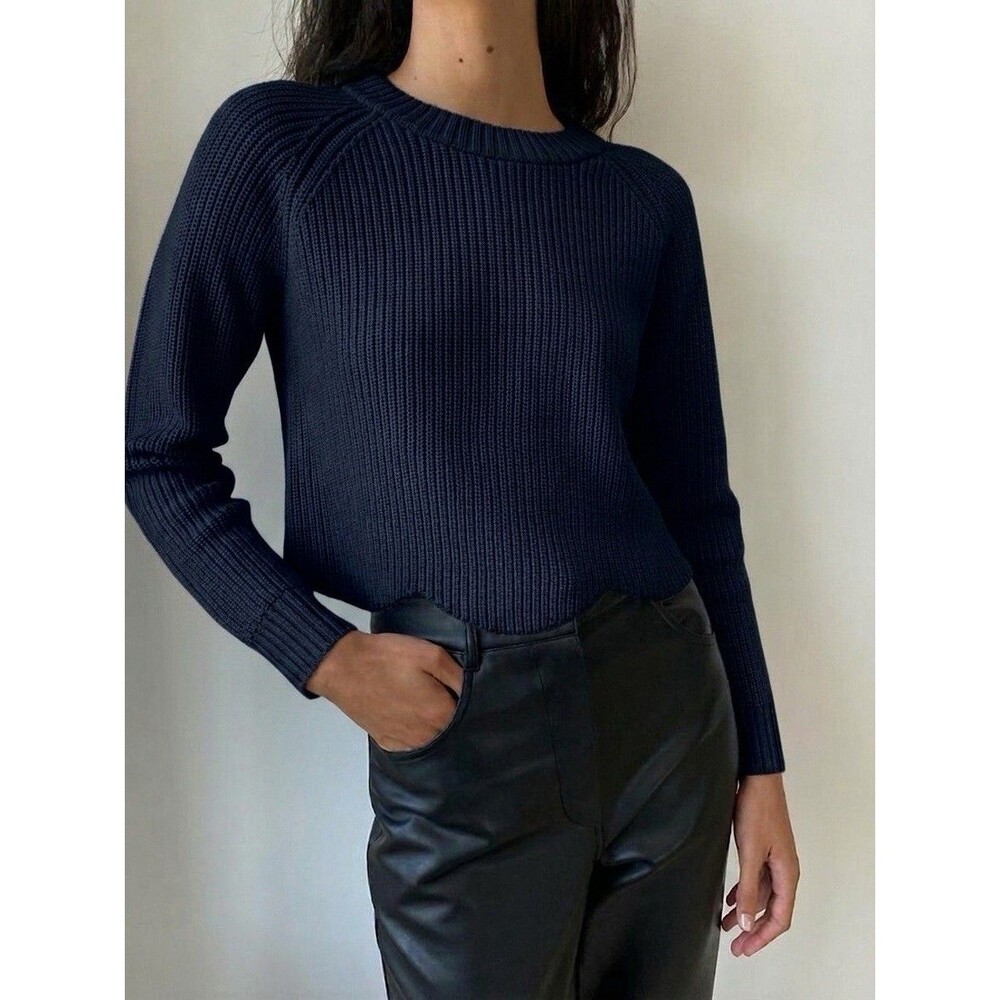 Aritzia Wilfred Sardou 100% Merino Wool Cropped Navy Sweater Small